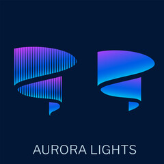 northern aurora lights in the sky in blue and purple color. logo symbol with natural lights in alask
