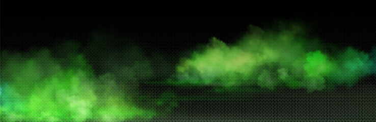 Wall Mural - green toxic smoke cloud with overlay effect on transparent background. realistic haze of mystical at