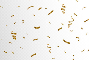 Wall Mural - Falling shiny golden confetti isolated on transparent background. Vector illustration