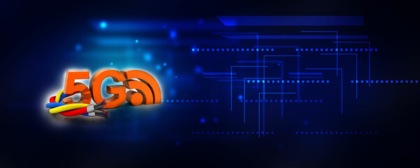 Poster - 3d rendering Fiber optical cable detail with 5G wifi