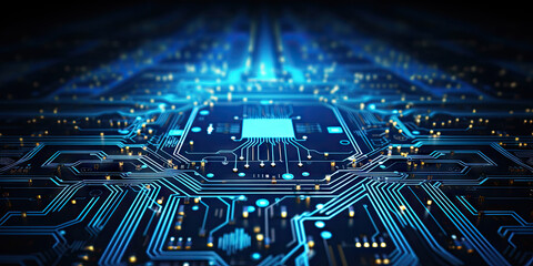 Poster - Wide Cyber security internet and networking concept. Hi-tech vector illustration with various technology elements. Abstract circuit board. Digital internet communication on blue background 