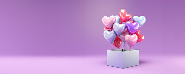 Poster - Heart-Shaped Balloon Bouquet with Purple Background