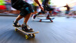 high speed skateboarder in action, motion blurred street skating 