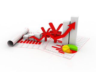 Poster - 
3d illustration Yen Symbol with graph