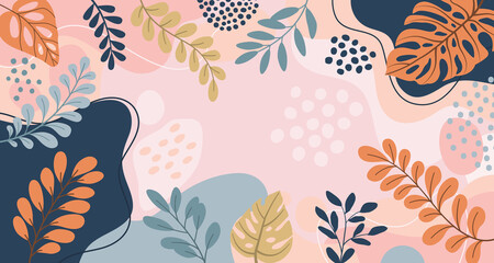 Aufkleber - Design banner frame Spring background with beautiful. background for design. Colorful background with tropical plants.