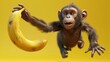 One monkey has successfully ed a banana but as they try to make a getaway they realize they accidentally grabbed a fake banana prop instead.
