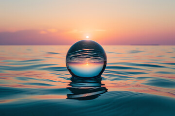 Sticker - transparent ball on the sea at sunset, AI generated