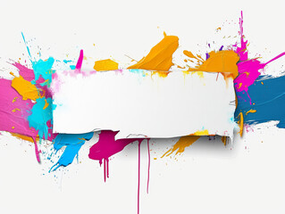 Sticker - Blank banner with space for your text on top of colourful paint splash.