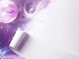 Sticker - Wallpaper teared off a minimalistic 3D spheres on a cosmic purple backdrop, suggesting celestial elegance.