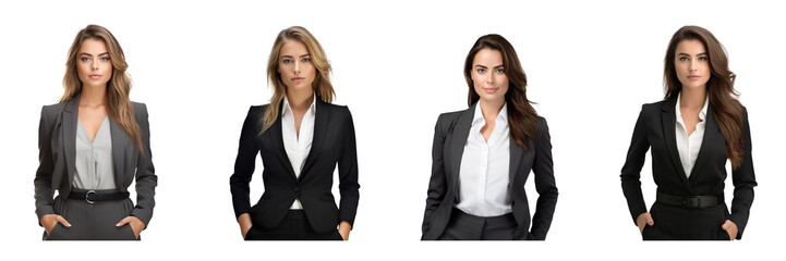 Wall Mural - Set of businesswoman in a sharp outfit, isolated on a transparent background