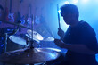 © View Stock - The band drummer performed on stage
