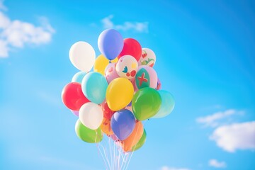 colorful balloons against a blue sky