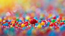 Slimy Red Dot In Sharp Focus Among Millions Of Colorful Dots, Depth Of Field Effect, Ai Generated