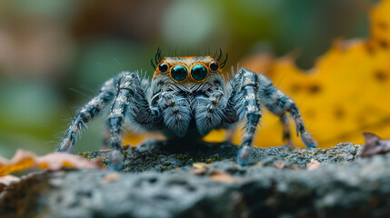 Poster - A digital composition highlighting the spider's eyes as a focal point in a natural habitat.