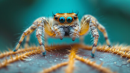 Poster - A digital composition highlighting the spider's eyes as a focal point in a natural habitat.