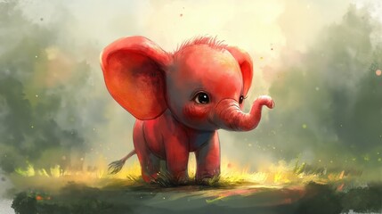 grungy noise texture art, cute  baby elephant in grass field, Generative Ai