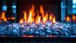 © Natalia - A contemporary fireplace setting with sleek, metallic accents and vibrant coals,