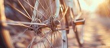 Macro Image Of A New High End Bicycle Cycle With A Detailed View Of A Single Silver Colored Bike Spoke That Has Significant Motion Blur As The Wheel Rotates Part Of A Series Of Photos On This T