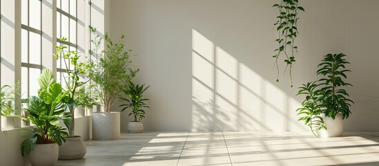 Aufkleber - Grey living room office monitor chair vase of green plant in front of the window garden view. Copy space image. Place for adding text or design