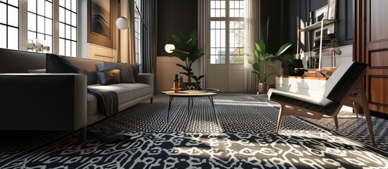 Aufkleber - Grey flat with black and white pattern carpet. Copy space image. Place for adding text or design