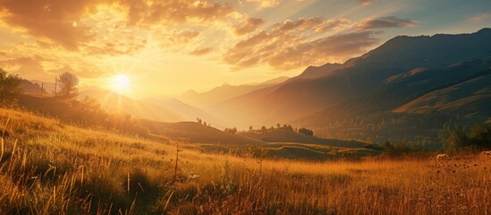 Poster - Mountain field during sunset Beautiful natural landscape. Copy space image. Place for adding text or design