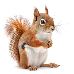 Wall Mural - American Red Squirrel in natural pose isolated on white background, photo realistic