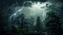 Midnight Thunderstorm In A Forest