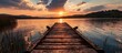 © Gular - landscape of a lake at sunset and with a wooden jetty. Copy space image. Place for adding text or design