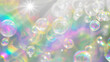 Transparent Soap Bubbles Fly And Gather Together. Bubble Rainbow. Lather. Copy paste area for texture