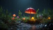 beautiful forest mushrooms at night in a fairytale forest
