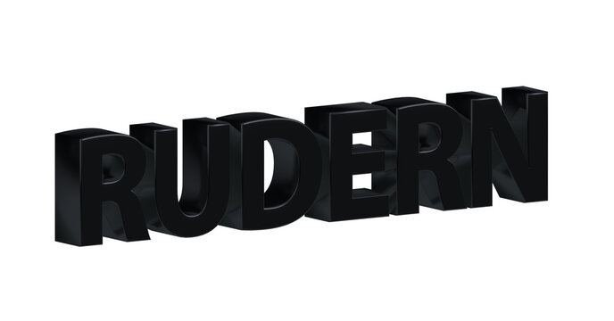 Rudern - plakative schwarze 3D-Schrift, Wassersport, Sportart, Ruderboot, Paddeln, Ausdauertraining, Teamarbeit, Wettkampf, Fitness, Gleichgewichtstraining, Körperkoordination, Rendering, Freisteller