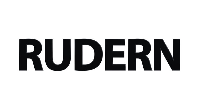 Rudern - plakative schwarze 3D-Schrift, Wassersport, Sportart, Ruderboot, Paddeln, Ausdauertraining, Teamarbeit, Wettkampf, Fitness, Gleichgewichtstraining, Körperkoordination, Rendering, Freisteller