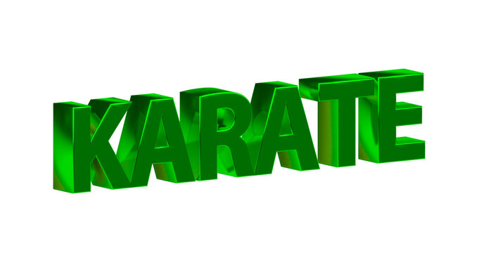 Karate - plakative grüne 3D-Schrift, Kampfsport, Selbstverteidigung, Disziplin, Training, Wettkampf, Tradition, Japan, Karateka,  Körperbeherrschung, Kihon, Kata, Kumite, Rendering