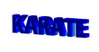 Karate - plakative blaue 3D-Schrift, Kampfsport, Selbstverteidigung, Disziplin, Training, Wettkampf, Tradition, Japan, Karateka,  Körperbeherrschung, Kihon, Kata, Kumite, Rendering