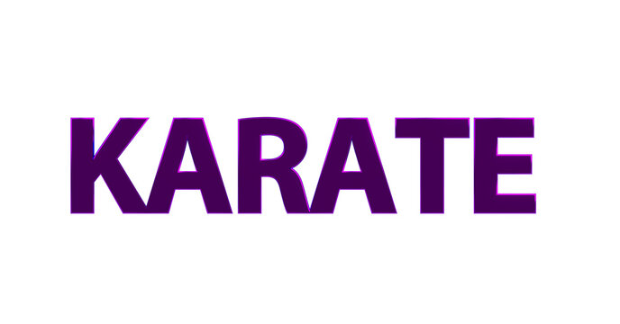 Karate - plakative violette pinke 3D-Schrift, Kampfsport, Selbstverteidigung, Disziplin, Training, Wettkampf, Tradition, Japan, Karateka,  Körperbeherrschung, Kihon, Kata, Kumite, Rendering