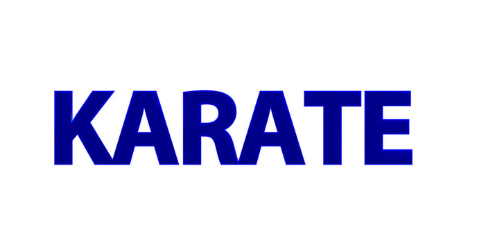Karate - plakative blaue 3D-Schrift, Kampfsport, Selbstverteidigung, Disziplin, Training, Wettkampf, Tradition, Japan, Karateka,  Körperbeherrschung, Kihon, Kata, Kumite, Rendering