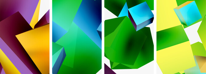 Aufkleber - Flying 3d shapes, cubes and other geometric elements background design for wallpaper, business card, cover, poster, banner, brochure, header, website