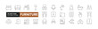 Set of 26 Furniture line icons set. Furniture outline icons with editable stroke collection. Includes Lamp, Chair, Sofa, Bed, Dressing Table, and More.