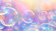 Close-up of a row of colorful soap bubbles on colorful gradient background
