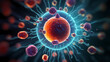 © Derby - Virus cells abstract science concept, medical research background