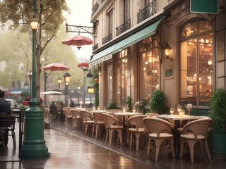 Wall Mural - Paris's cosy restaurants and rainy street scenes, capture the calm and romantic atmosphere of the city.  3d rendering design.