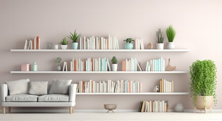 Wall Mural - A book on a shelf against a gray wall. generative AI