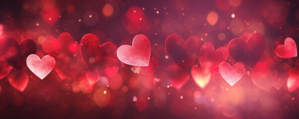 Wall Mural - Banner with red hearts on blurred background background with copy space for Valentines Day