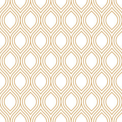 Wall Mural - ogee seamless pattern with gold wavy line, ornamental repeat tile, vector illustration.