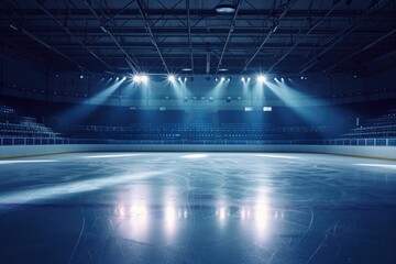 Wall Mural - An empty ice rink with spotlights illuminating the ice. Perfect for sports events or winter-themed designs