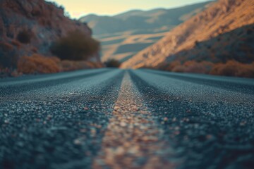 Poster - A picture of an empty road with majestic mountains in the background. Perfect for travel or adventure-themed projects
