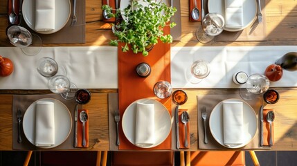 Aufkleber - A picture of a table set with place settings and utensils. Perfect for showcasing elegant dining experiences or for use in restaurant advertisements