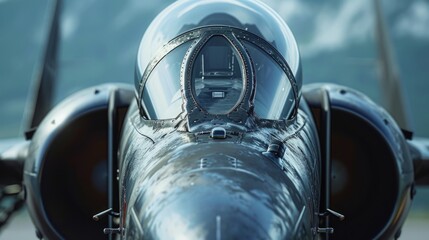 Poster - Close-up view of a fighter jet cockpit. Perfect for aviation enthusiasts and military-themed projects
