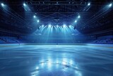 Fototapeta Sport - An empty ice rink with lights shining on it. Perfect for winter sports or holiday-themed designs