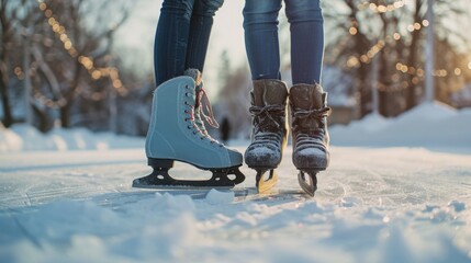 Sticker - A pair of ice skates standing in the snow. Perfect for winter sports or holiday-themed designs